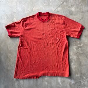 VINTAGE 70S 80S TWO-TONE RINGER SHIRT MENS XL RED PINK DISTRESSED FADED